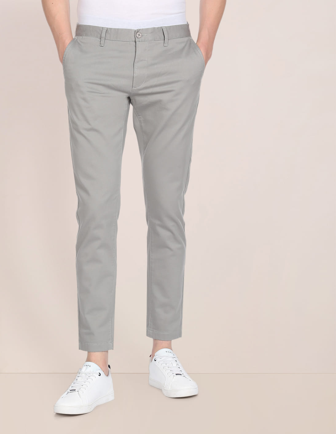 Buy U.S. Polo Assn. Men Grey Regular Fit Solid Casual Trousers - NNNOW.com