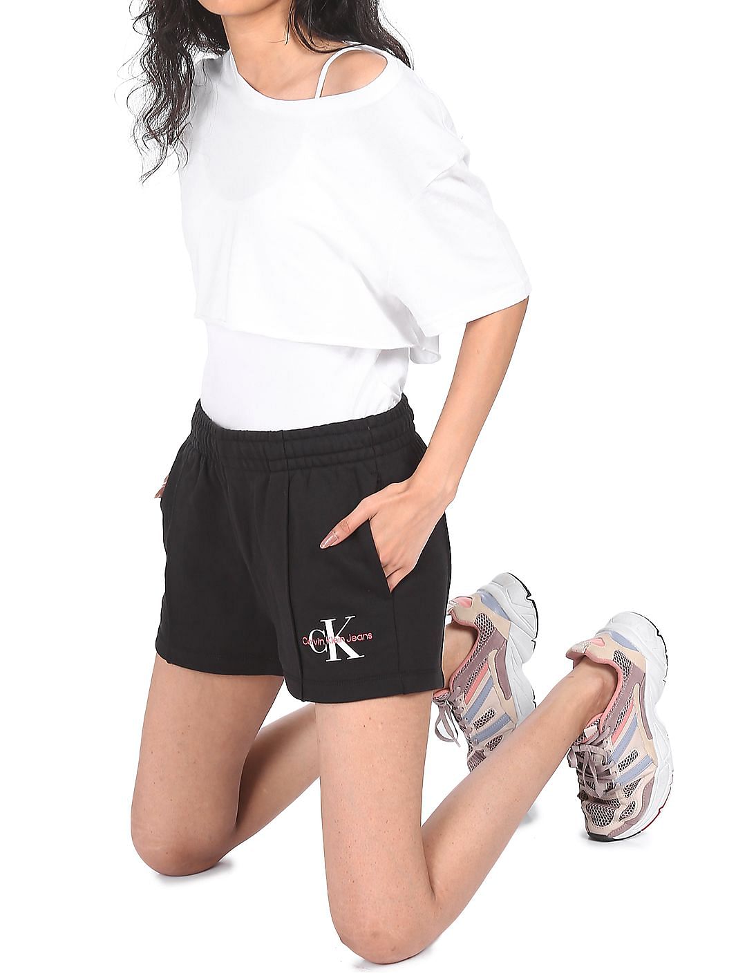 Buy Calvin Klein Women Black Mid Rise Panelled Shorts NNNOW