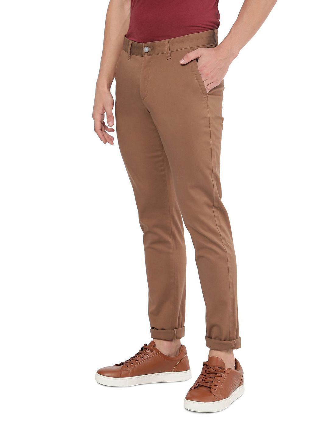 Linen Club Brown Casual MidRise Active Waist Trouser for men
