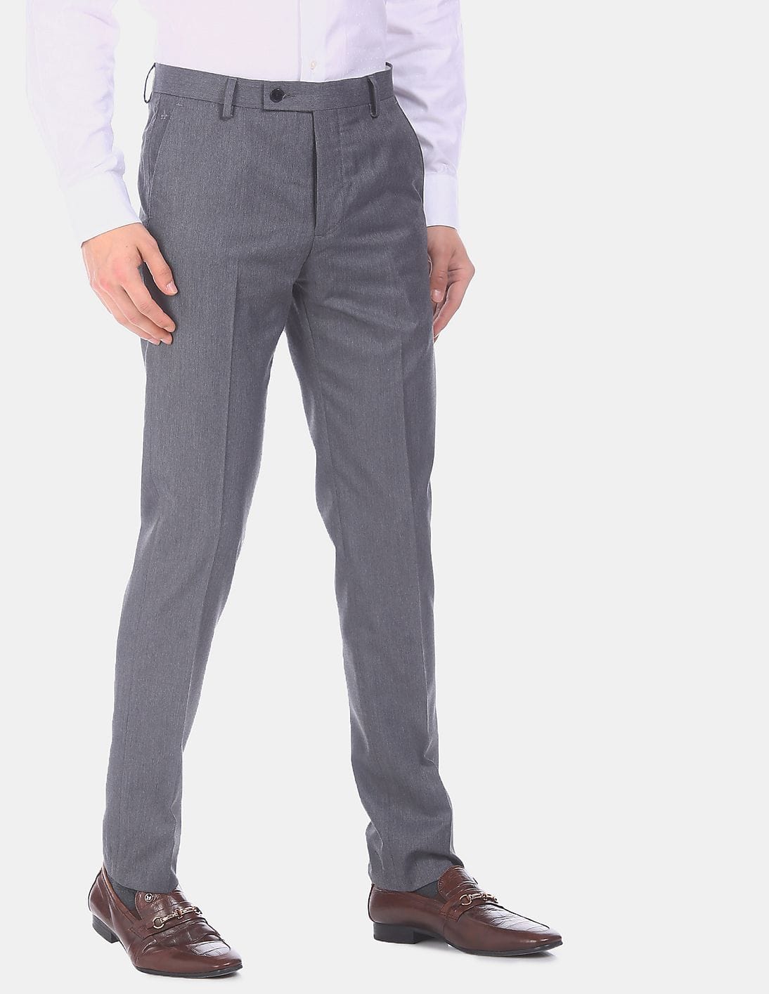 Buy Arrow Button Waist Patterned Weave Trousers