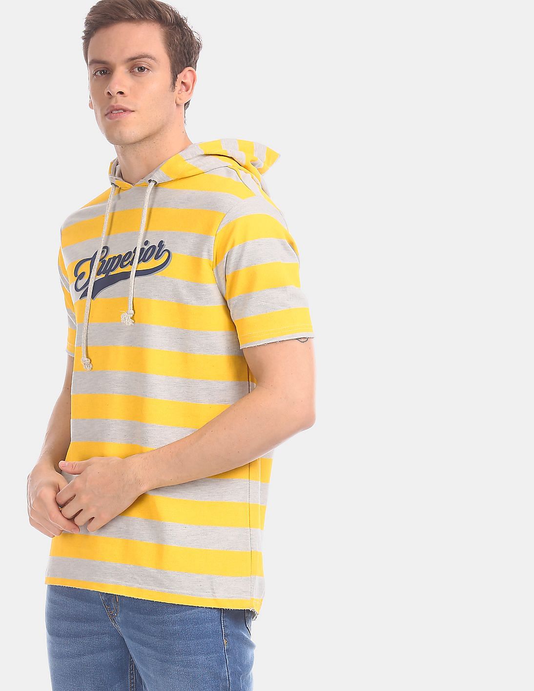 yellow hooded t shirt