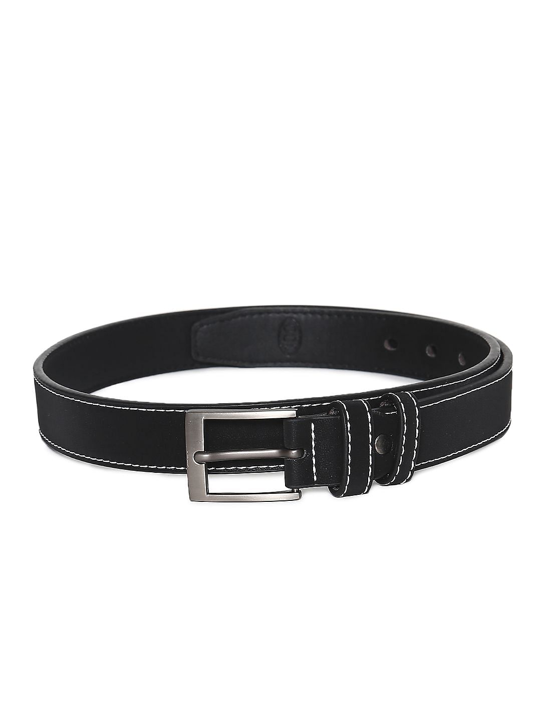 Buy Colt Black Metallic Buckle Side Stitch Belt - NNNOW.com