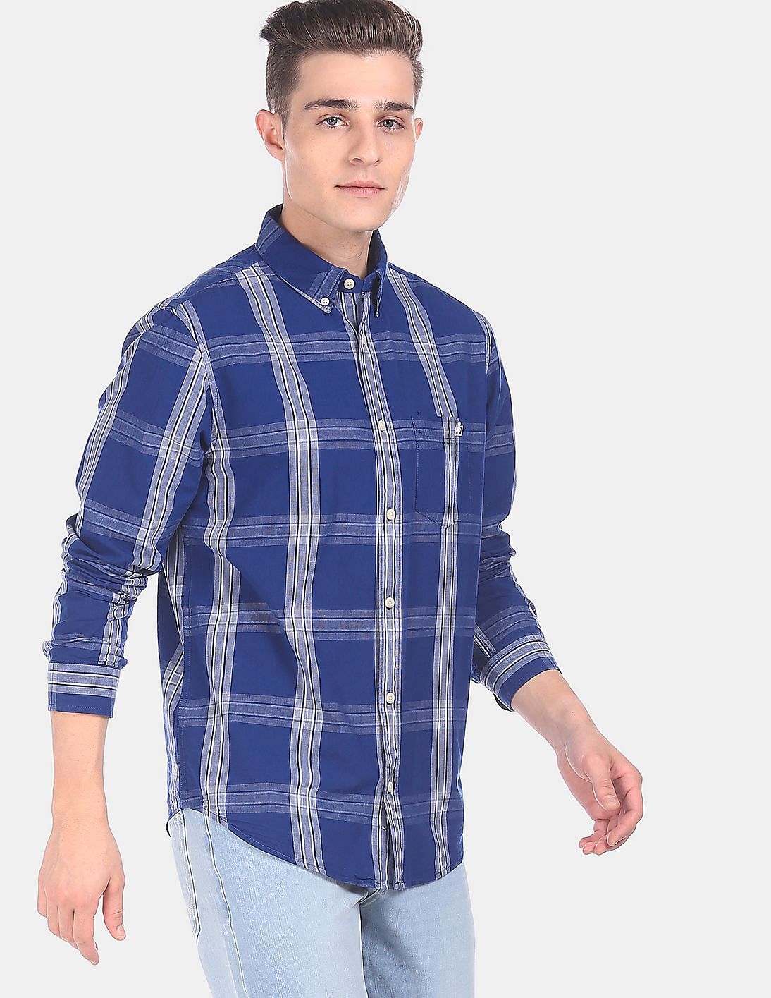 Buy Aeropostale Men Blue Checked Long Sleeves Shirt - NNNOW.com