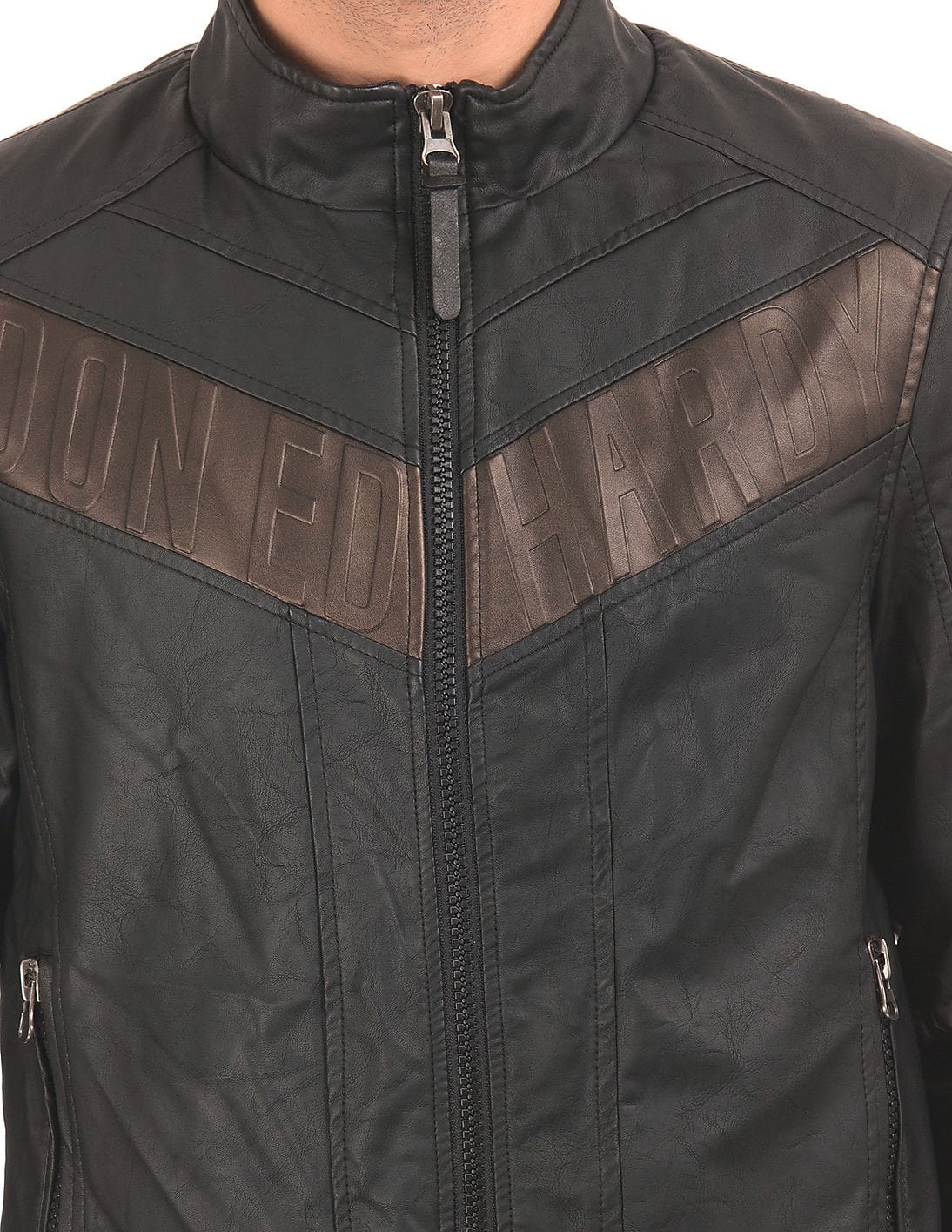 Buy Ed Hardy Men Brand Embossed Panelled Biker Jacket - NNNOW.com