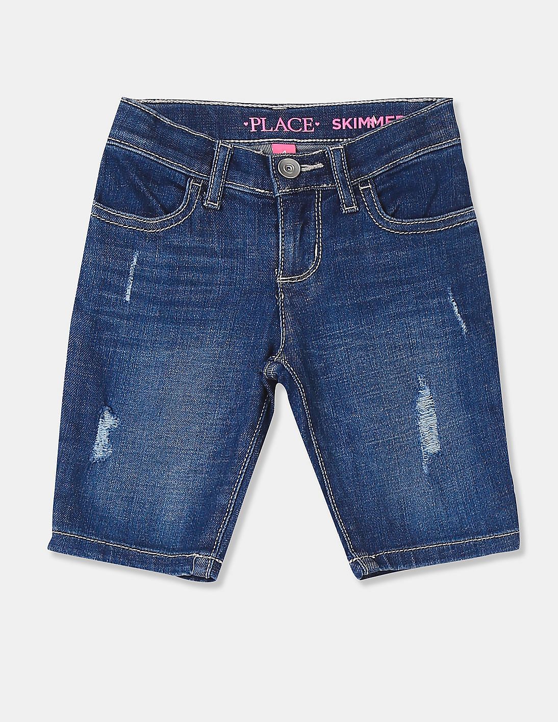 Buy The Children's Place Girls Dark Blue Stone Wash Denim Shorts ...