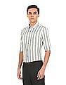 Calvin Klein Men White And Green Slim Fit Striped Smart Casual Shirt