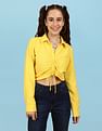 Flying Machine Women Ruched Front Long Sleeve Solid Crop Top