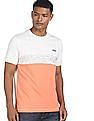 Aeropostale Men White And Peach Cotton Colour Block T-Shirt