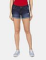Aeropostale Women Dark Blue Low Rise Dark Washed Distressed Denim Shorts