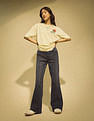 Flying Machine Women High Waist Flared Panneled Jeans