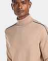 Calvin Klein Men Beige Turtleneck Contrast Piping Sweater