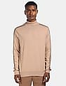 Calvin Klein Men Beige Turtleneck Contrast Piping Sweater