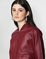 Flying Machine Women Stand Collar Solid Bomber Jacket