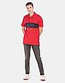 Aeropostale Men Red Short Sleeve Colour Block Pique Polo Shirt