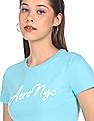 Aeropostale Women Aqua Cotton Brand Print T-Shirt