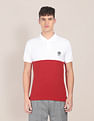 U.S. Polo Assn. Men White And Red Colour Block Cotton Polo Shirt
