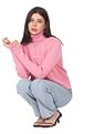 Calvin Klein Jeans Women Pink Turtle Neck Embroidered Monogram Sweater