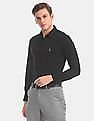 USPA Tailored Men Black Slim Fit Splatter Print Formal Shirt
