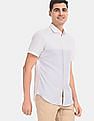 Calvin Klein Men White Short Sleeve Horizontal Cut And Sew Stripe Casual Shirt
