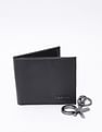 Calvin Klein Solid Black Leather Bi-Fold Wallet