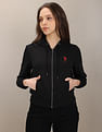 U.S. Polo Assn. Women Full Zip Placket Solid Sweatshirt