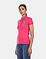 U.S. Polo Assn. Women Brand Applique Ribbed Collar Polo Shirt