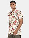 Aeropostale Men Off White Floral Printed Cotton Polo Shirt