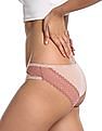 Calvin Klein Underwear Women Light Peach Lace Panel Branded Waistband Bikini Panty