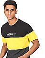 Aeropostale Men Black And Yellow Cotton Colour Block T-Shirt