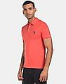 U.S. Polo Assn. Men Coral Ribbed Collar Solid Pique Polo Shirt