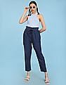 Flying Machine Women High Rise Paper Bag Waist Pleated Jeans