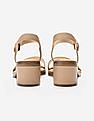Cole Haan Beige Open Toe Buckled Ankle Strap Leather Block Heels