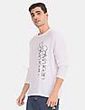 Calvin Klein Men White Full Sleeve Printed Cotton T-Shirt