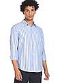 Aeropostale Men Blue Spread Collar Striped Casual Shirt