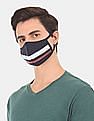 U.S. Polo Assn. Unisex Adults Navy Triple Layer Washable Anti Bacterial Striped Face Masks - Pack Of 3