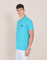 U.S. Polo Assn. Men Turquoise Striped Collar Solid Pique Polo Shirt
