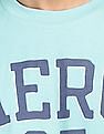 Aeropostale Men Turquoise Ribbed Crew Neck Cotton Brand Print T-Shirt