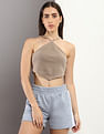 Calvin Klein Jeans Waffle Texture Halter Neck Top