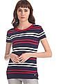 U.S. Polo Assn. Women Blue Patterned Stripe Knit Top