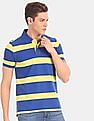 U.S. Polo Assn. Men Blue And Yellow Horizontal Stripe Pique Polo Shirt