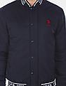 U.S. Polo Assn. Men Navy Stand Collar Brand Printed Bomber Jacket
