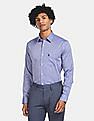 USPA Tailored Men Blue Tailored Regular Fit Heathered Formal Shirt