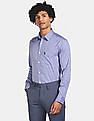USPA Tailored Men Blue Tailored Regular Fit Heathered Formal Shirt