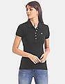 Aeropostale Women Black Short Sleeve Solid Cotton Stretch Polo Shirt