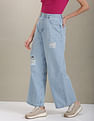 U.S. Polo Assn. Women High Rise Wide Leg Distressed Jeans