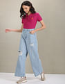 U.S. Polo Assn. Women High Rise Wide Leg Distressed Jeans