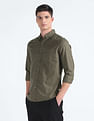 Flying Machine Geometric Print Herringbone Weave Shirt
