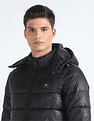 Flying Machine Detachable Hood Brand Print Puffer Jacket