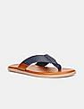 Arrow Men Navy And Brown V-Strap Textured Malcolm Leather Sandals