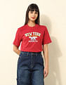U.S. Polo Assn. Women Boxy Fit Typography Printed T-Shirt